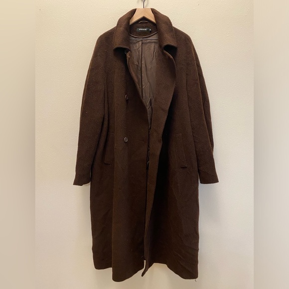 Prague Womens Wool Alpaca Long Coat Dark Brown Oversized Slouchy Relaxed Fit XXL - Picture 3 of 10